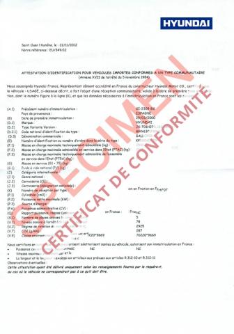 Certificat De Conformité Hyundai | Obtention Du Certificat De ...